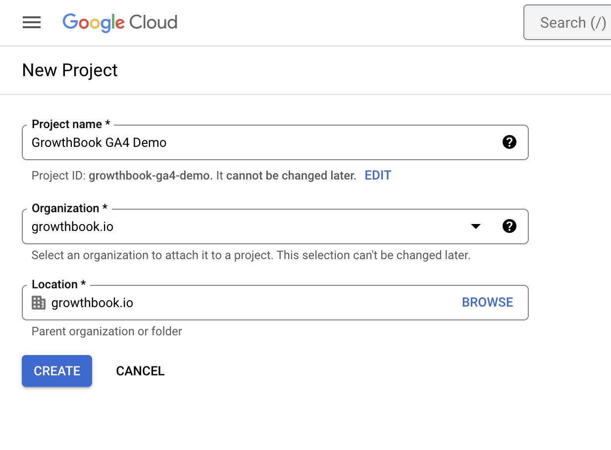 GA4 - BigQuery create project